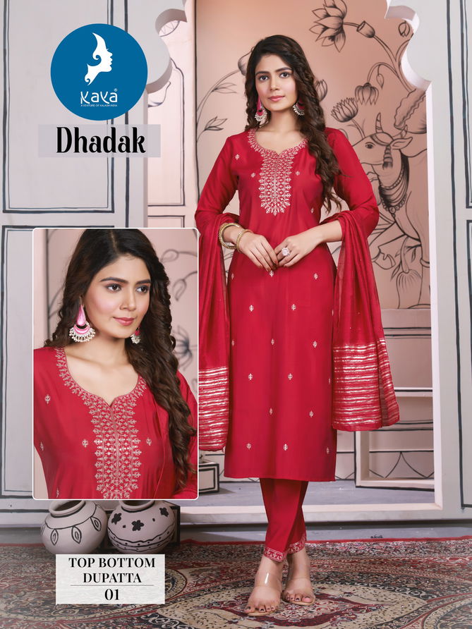 Dhadak By Kaya Roman Silk Straight Cut Kurti With Bottom Dupatta Wholesale Price In Surat